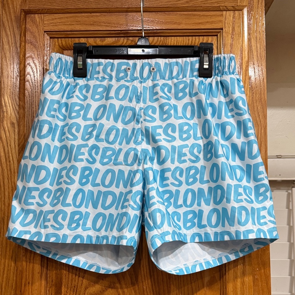 MEN’s Blue and White 'BLONDIES' Print Shorts size SMALL (28-30)
